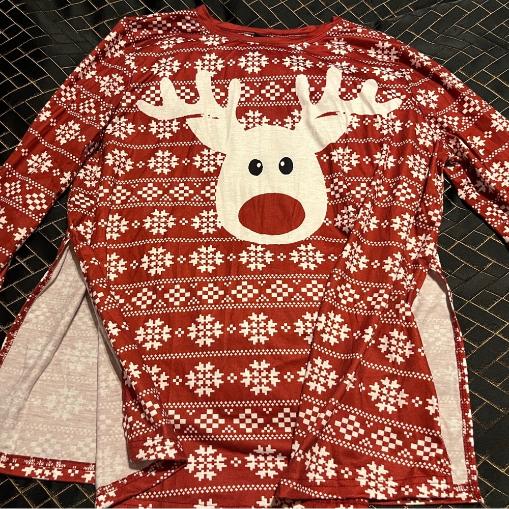 Maternity Red Reindeer Christmas Sweater Shirt